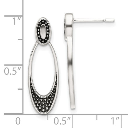Sterling Silver Polished and Antiqued Oval Post Earrings