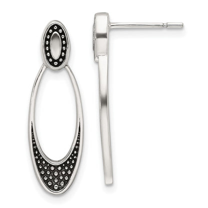 Sterling Silver Polished and Antiqued Oval Post Earrings