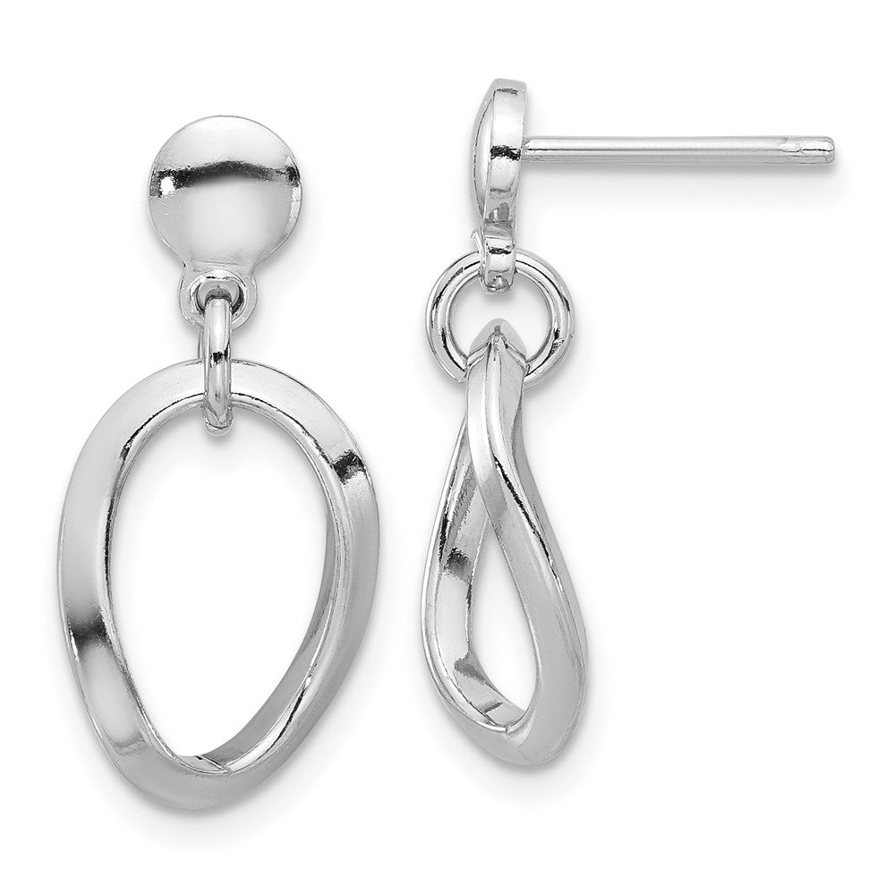 Sterling Silver Rhodium-Plated Polished Oval Link Dangle Earrings