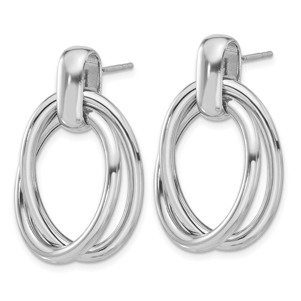 Sterling Silver Rhodium-Plated Hollow Double Link Post Dangle Earrings