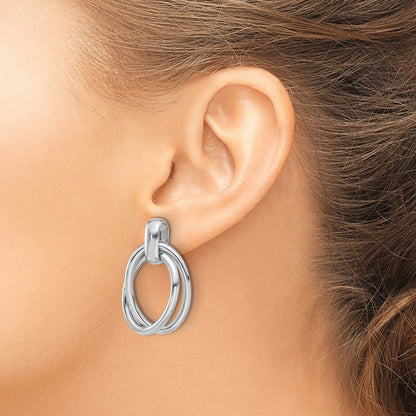 Sterling Silver Rhodium-Plated Hollow Double Link Post Dangle Earrings
