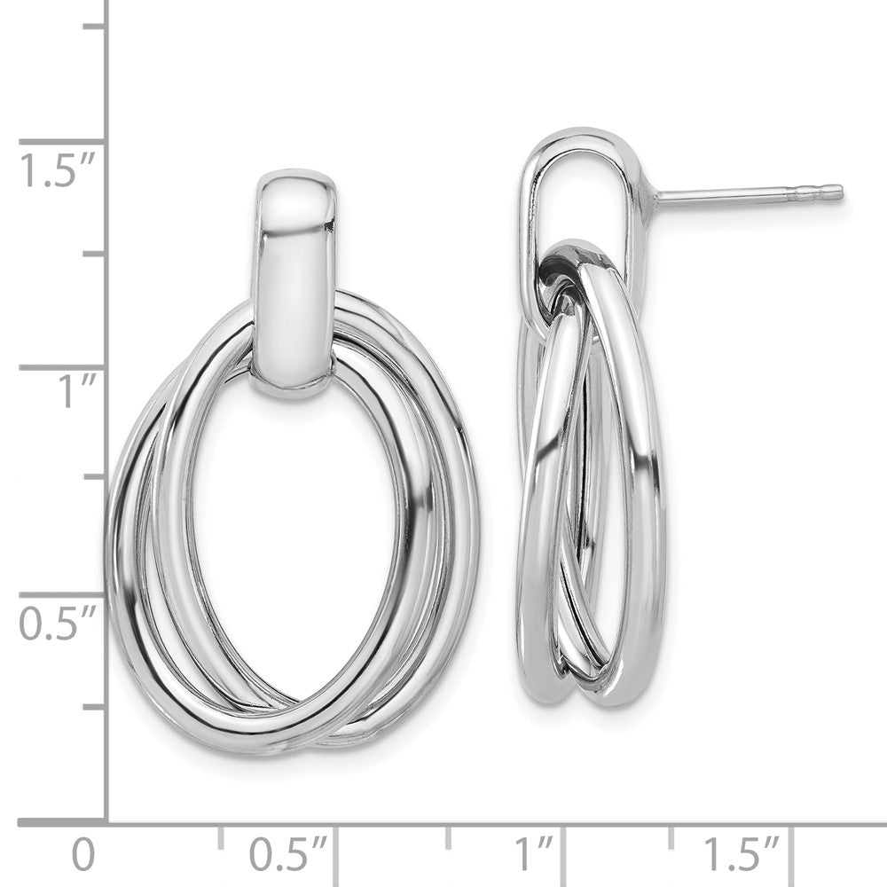 Sterling Silver Rhodium-Plated Hollow Double Link Post Dangle Earrings