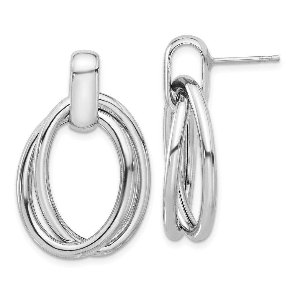 Sterling Silver Rhodium-Plated Hollow Double Link Post Dangle Earrings