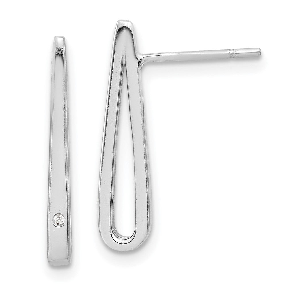 Sterling Silver Rhodium-Plated Polished CZ Teardrop Post Earrings