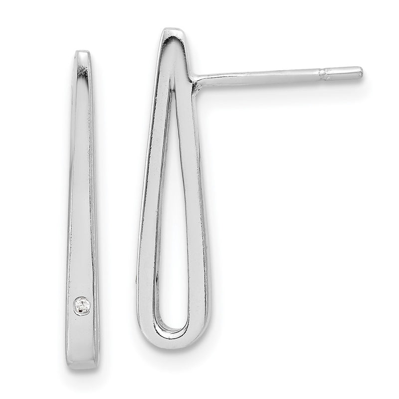 Sterling Silver Rhodium-Plated Polished CZ Teardrop Post Earrings