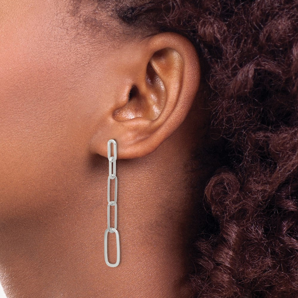 Sterling Silver E-Coated Paperclip Link Post Dangle Earrings