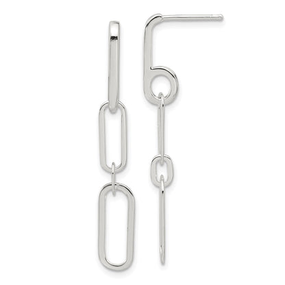 Sterling Silver E-Coated Paperclip Link Post Dangle Earrings