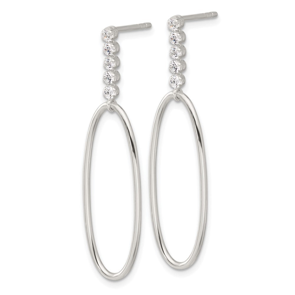 Sterling Silver E-Coated CZ Oval Post Dangle Earrings