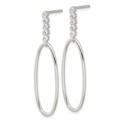 Sterling Silver E-Coated CZ Oval Post Dangle Earrings