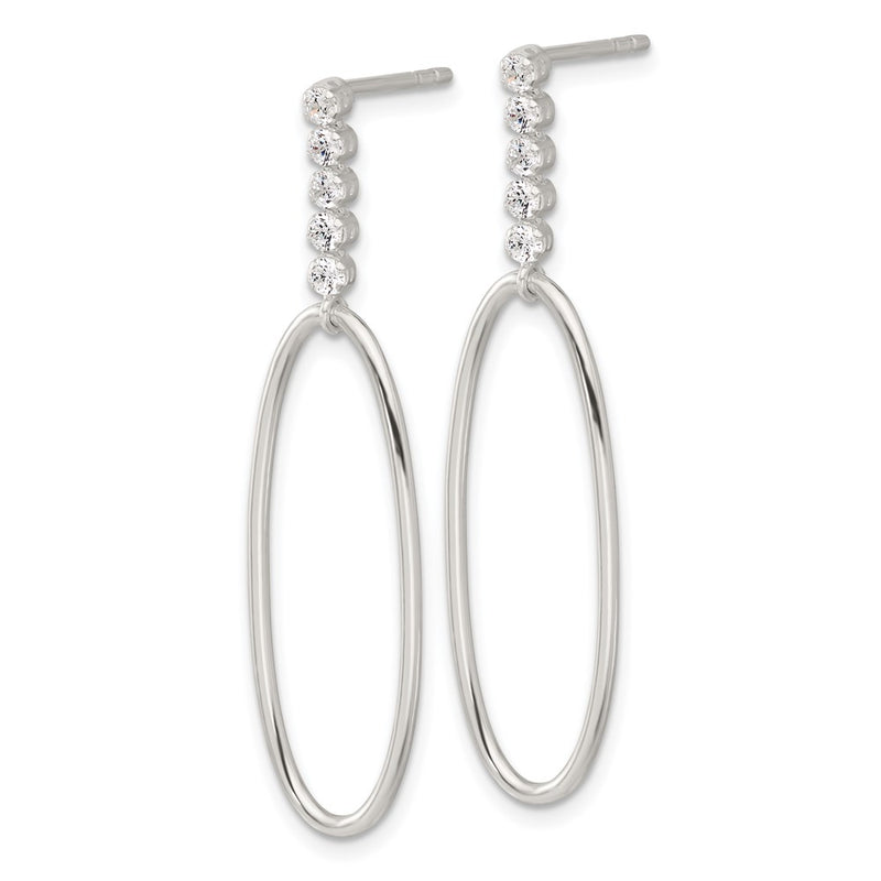 Sterling Silver E-Coated CZ Oval Post Dangle Earrings