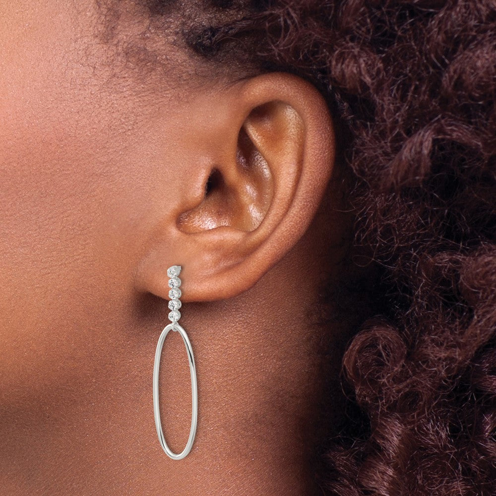 Sterling Silver E-Coated CZ Oval Post Dangle Earrings