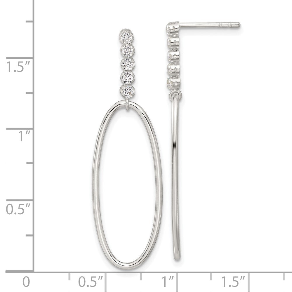 Sterling Silver E-Coated CZ Oval Post Dangle Earrings