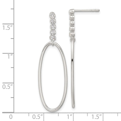 Sterling Silver E-Coated CZ Oval Post Dangle Earrings
