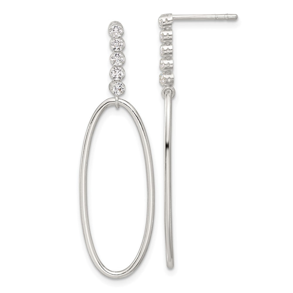Sterling Silver E-Coated CZ Oval Post Dangle Earrings