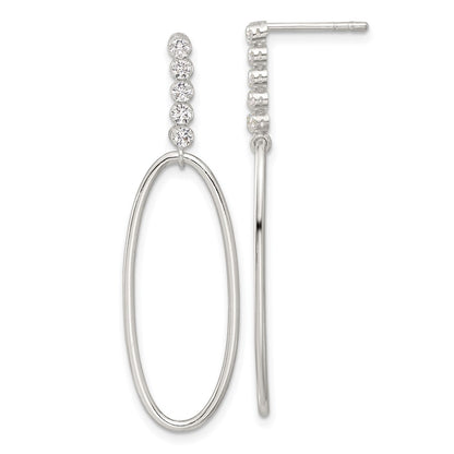 Sterling Silver E-Coated CZ Oval Post Dangle Earrings