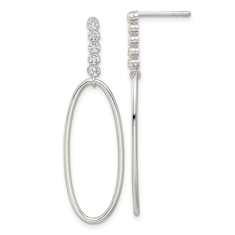 Sterling Silver E-Coated CZ Oval Post Dangle Earrings