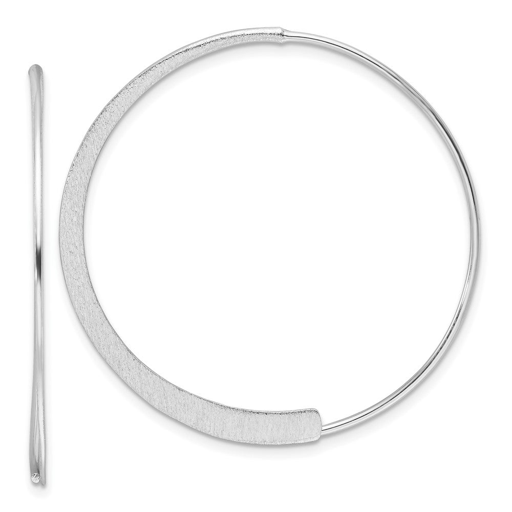 Sterling Silver Rhodium-Plated Brushed/textured Threader Hoop Earrings