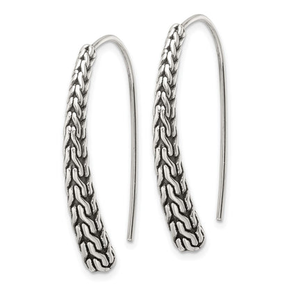 Sterling Silver Polished and Antiqued Textured Dangle Earrings