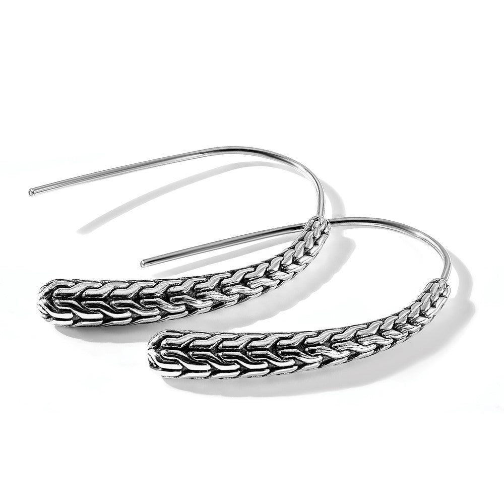 Sterling Silver Polished and Antiqued Textured Dangle Earrings