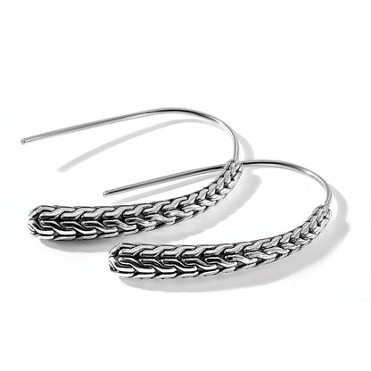 Sterling Silver Polished and Antiqued Textured Dangle Earrings