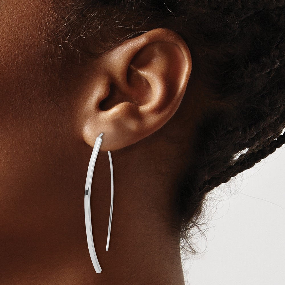 Sterling Silver Rhodium-Plated Polished Threader Bar Earrings