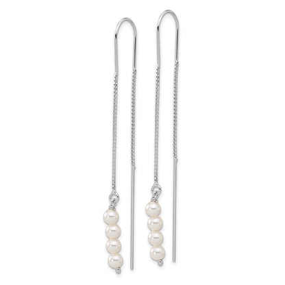 Sterling Silver Rhodium-Plated Freshwater Cultured Pearl Threader Earrings