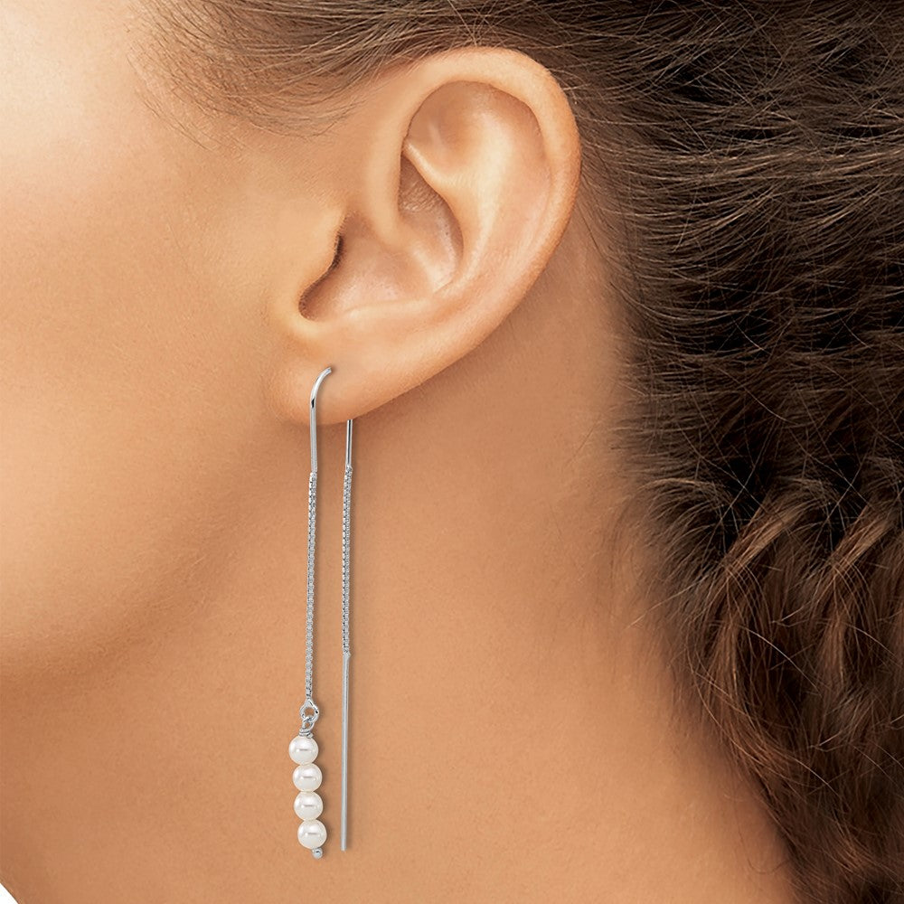 Sterling Silver Rhodium-Plated Freshwater Cultured Pearl Threader Earrings