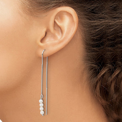 Sterling Silver Rhodium-Plated Freshwater Cultured Pearl Threader Earrings