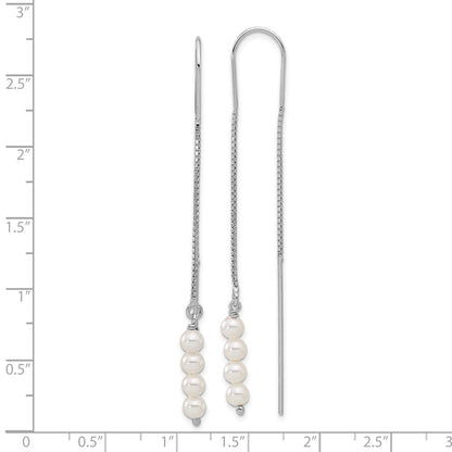 Sterling Silver Rhodium-Plated Freshwater Cultured Pearl Threader Earrings