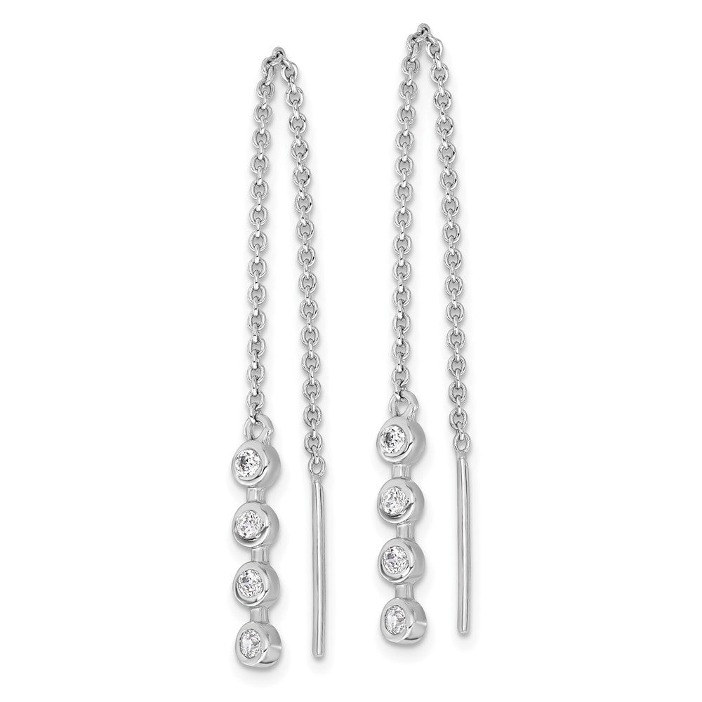 Sterling Silver Rhodium-Plated Polished CZ Threader Earrings