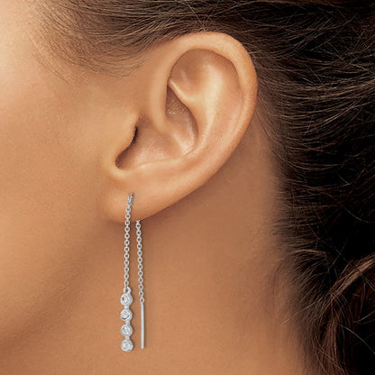 Sterling Silver Rhodium-Plated Polished CZ Threader Earrings