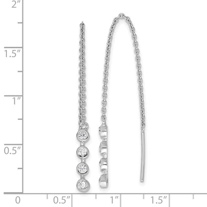 Sterling Silver Rhodium-Plated Polished CZ Threader Earrings