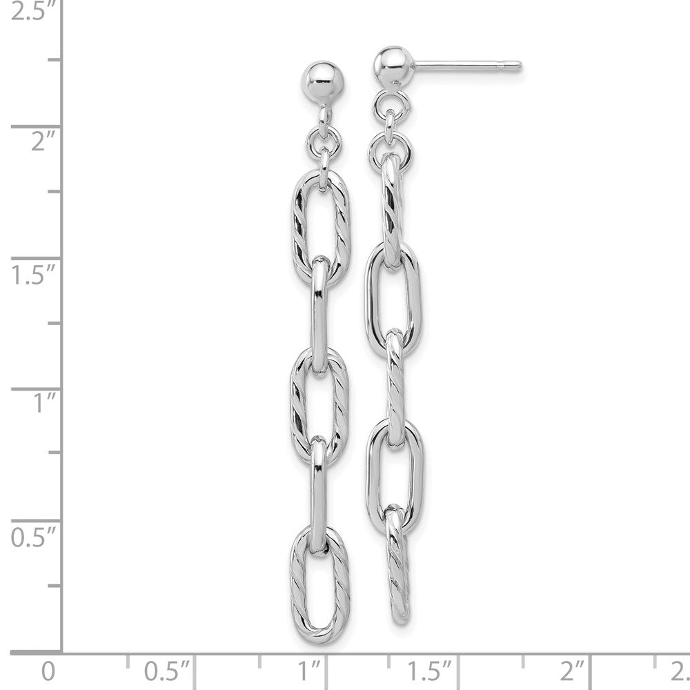 Sterling Silver Rhodium Plated Polish & Textured Chain Post Dangle Earrings