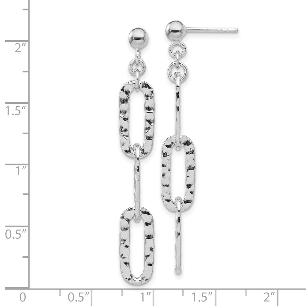 Sterling Silver Rh-Pltd Polished Hammered Chain Post Dangle Earrings