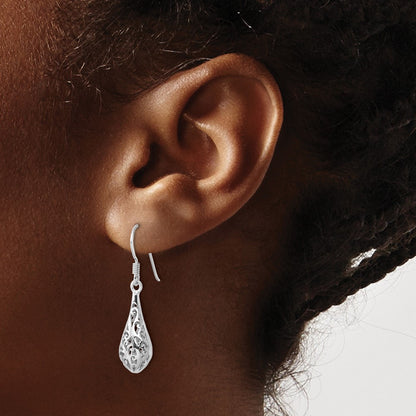 Sterling Silver Rhodium Plated Polished Puffed Filigree Design Earrings