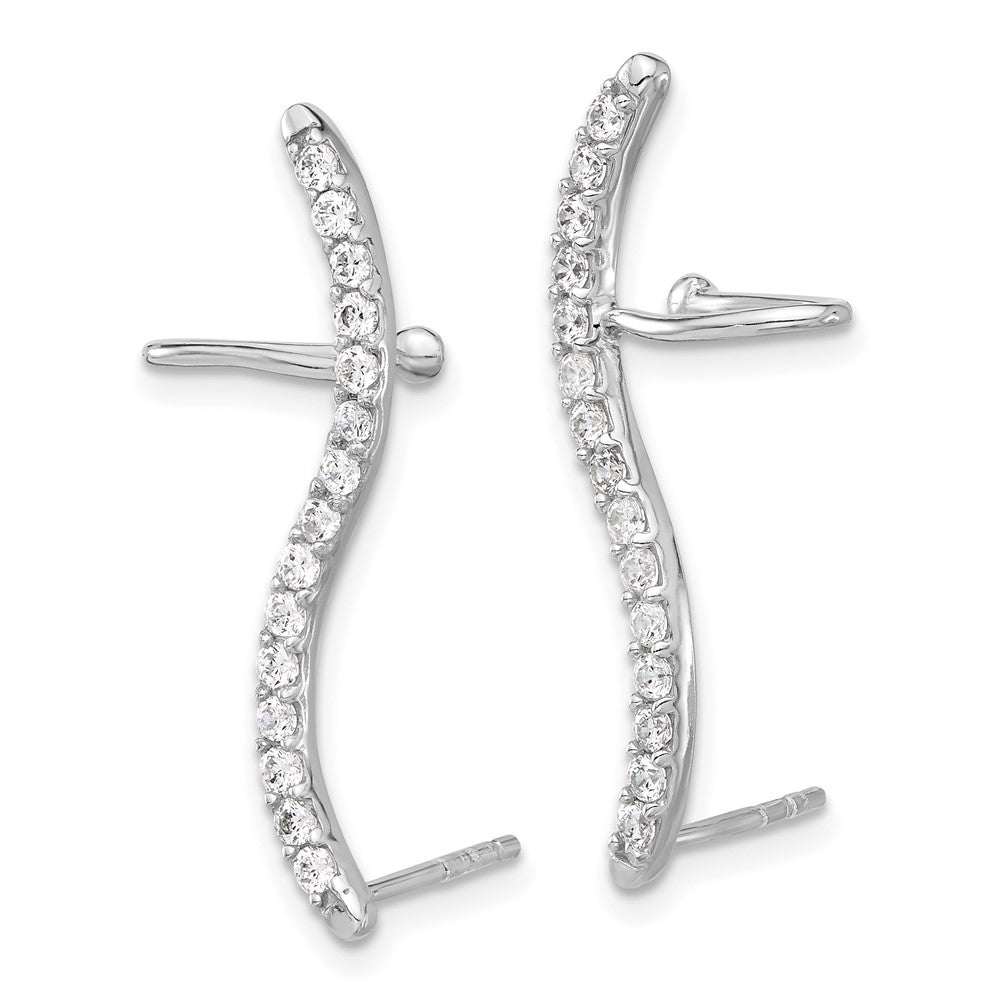 Sterling Silver Rhodium Plated Polished Curved CZ Ear Cuff and Post Earrings