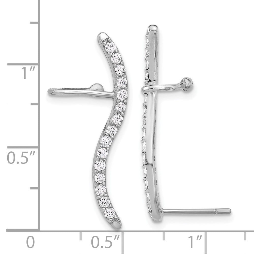 Sterling Silver Rhodium Plated Polished Curved CZ Ear Cuff and Post Earrings