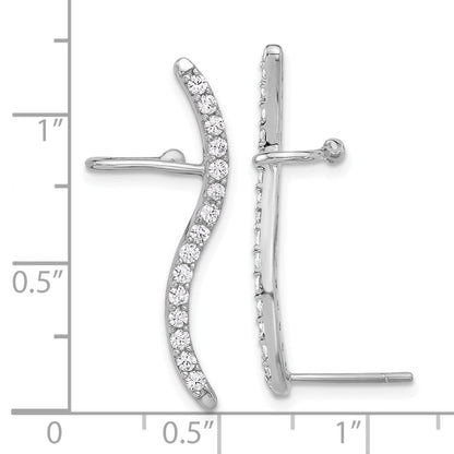 Sterling Silver Rhodium Plated Polished Curved CZ Ear Cuff and Post Earrings