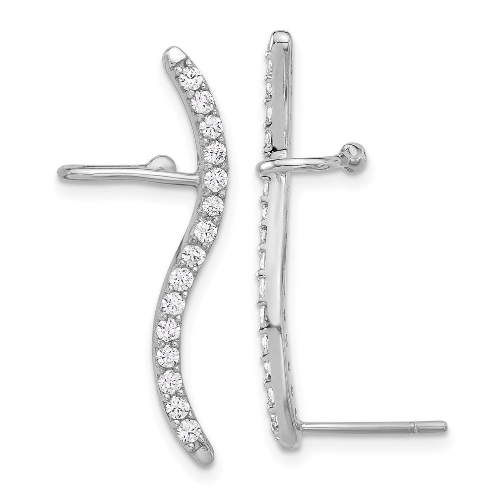 Sterling Silver Rhodium Plated Polished Curved CZ Ear Cuff and Post Earrings