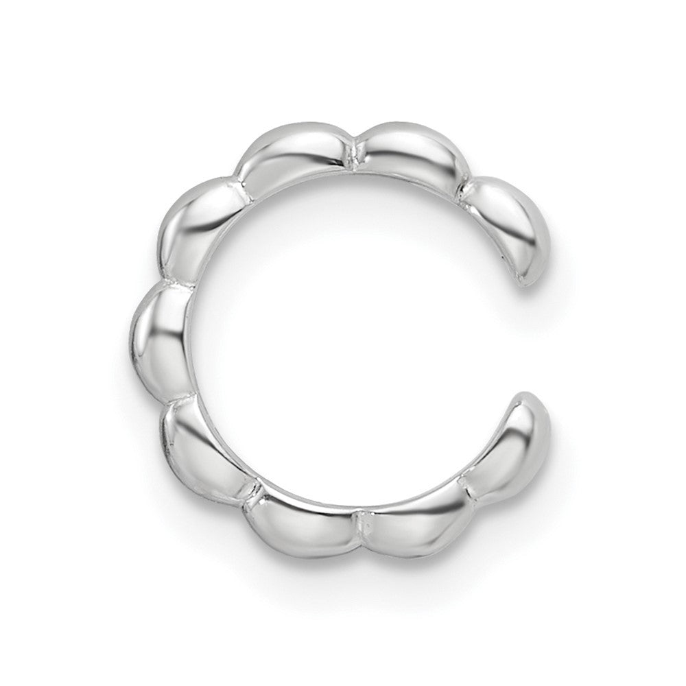 Sterling Silver Rhodium-Plated Polished Beaded Single Cuff Earring