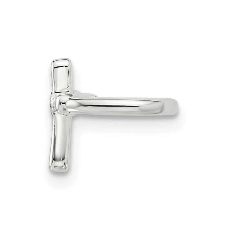 Sterling Silver E-Coated Polished CZ Cross Single Cuff Earring