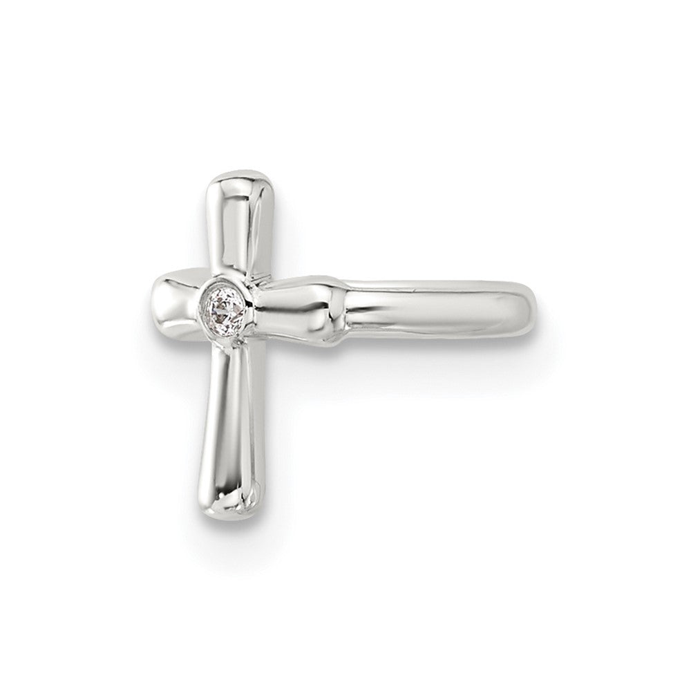 Sterling Silver E-Coated Polished CZ Cross Single Cuff Earring