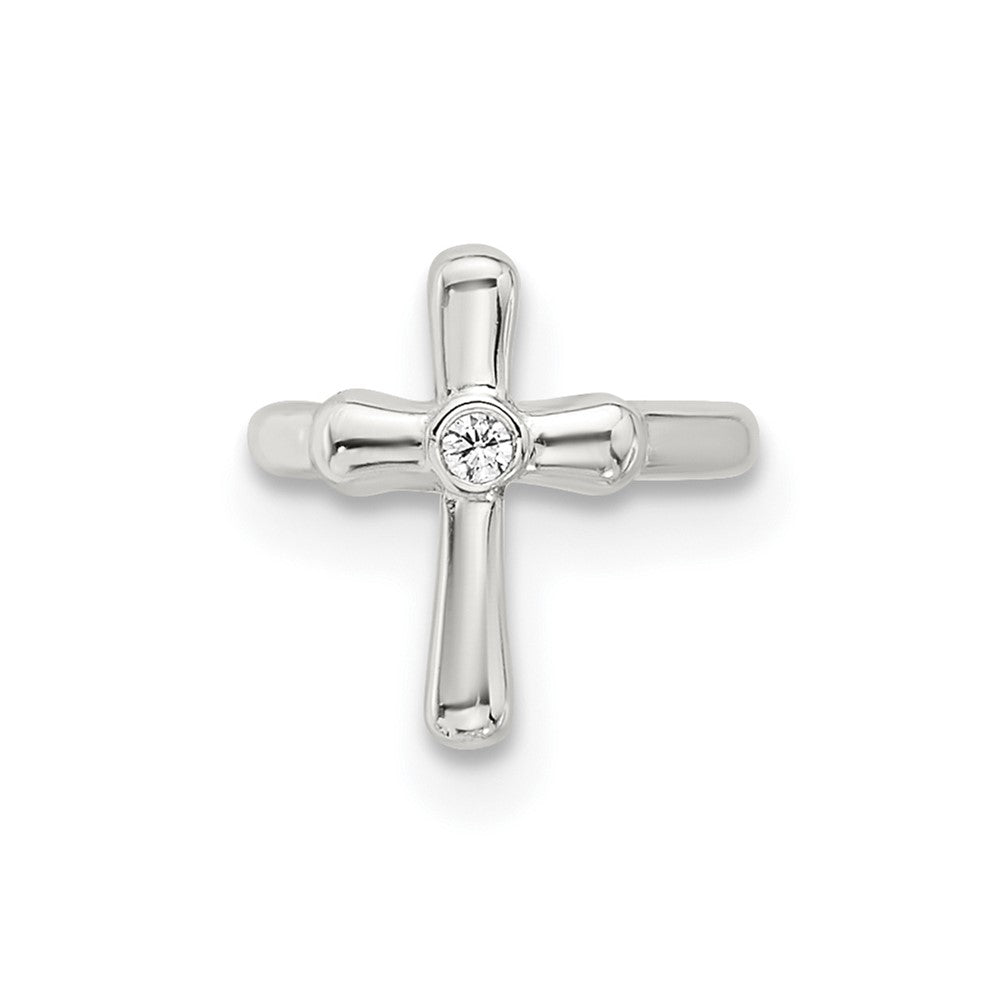 Sterling Silver E-Coated Polished CZ Cross Single Cuff Earring