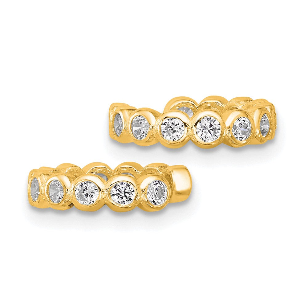 Sterling Silver Flash Gold-Pltd Polished CZ Bezel Pair of 2 Cuff Earrings