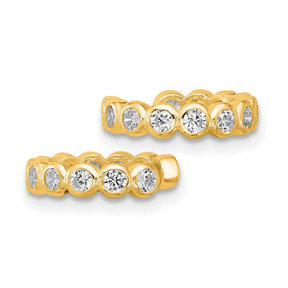 Sterling Silver Flash Gold-Pltd Polished CZ Bezel Pair of 2 Cuff Earrings