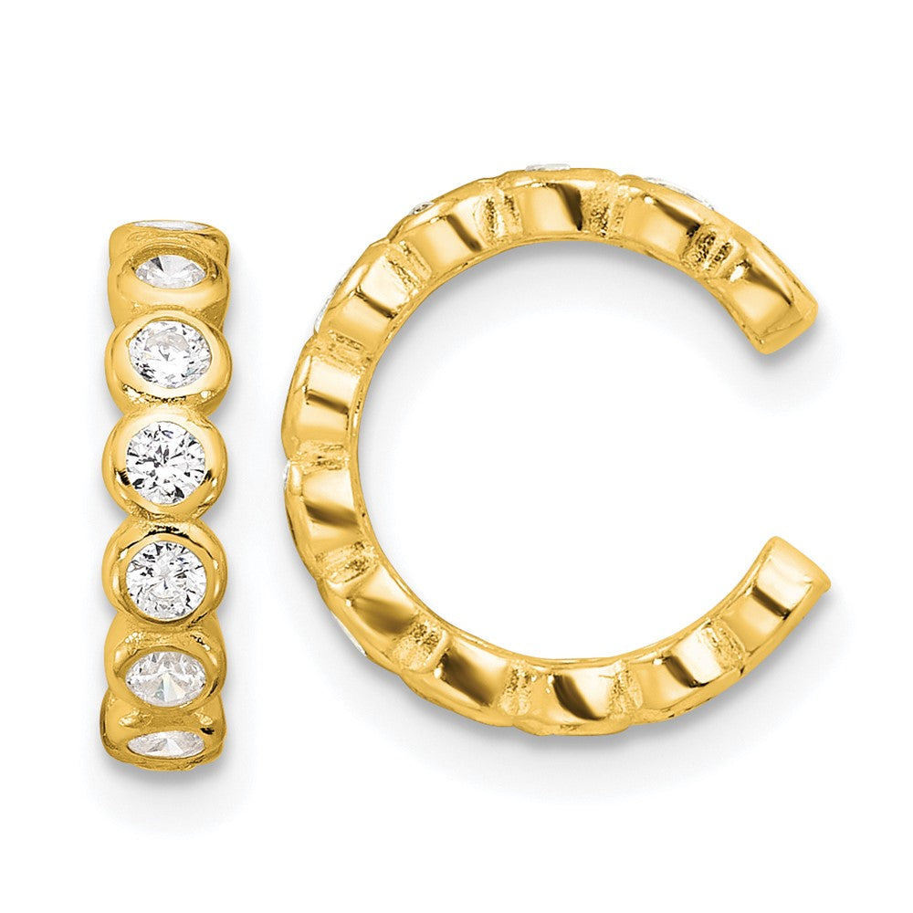 Sterling Silver Flash Gold-Pltd Polished CZ Bezel Pair of 2 Cuff Earrings