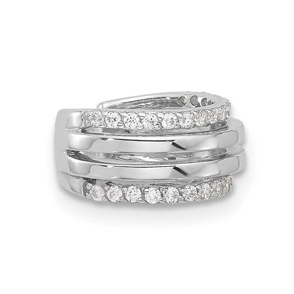 Sterling Silver Rhodium-Plated Polished 4 Row CZ Single Cuff Earring