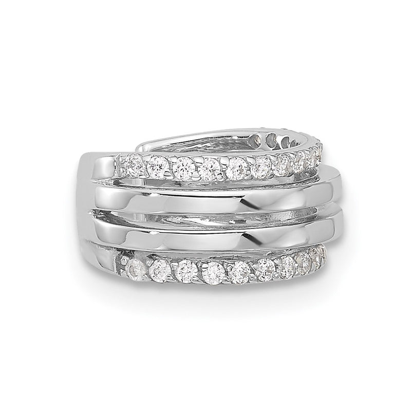 Sterling Silver Rhodium-Plated Polished 4 Row CZ Single Cuff Earring