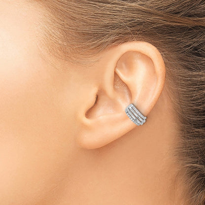 Sterling Silver Rhodium-Plated Polished 4 Row CZ Single Cuff Earring