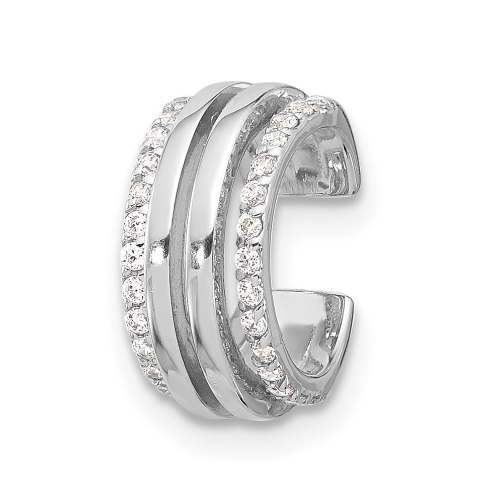 Sterling Silver Rhodium-Plated Polished 4 Row CZ Single Cuff Earring